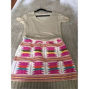Freeway Beige Top Dress with Colorful Woven Skirt – Size M,